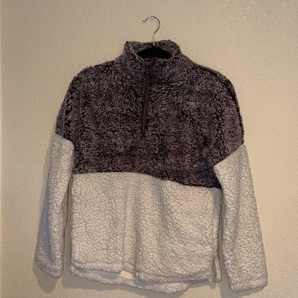Elodie Teddy Half Zip Pullover Two Toned Purple and Cream Size Xsmall EUC - Picture 10 of 10